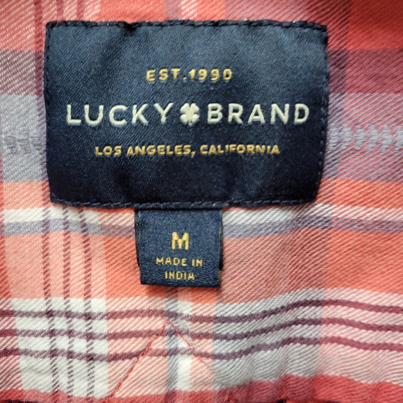 Lucky Brand Men's Plaid Shorts Sleeves Shirt Size Medium Excellent Condition - Picture 6 of 6